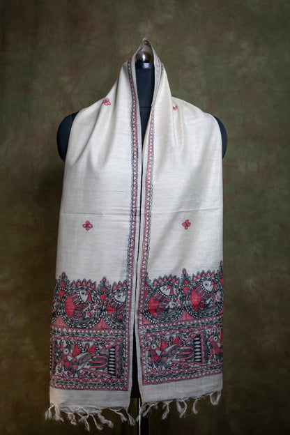 Munga Silk Madhubani Hand Painting Stole