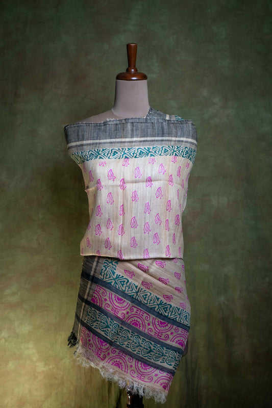 Grey Border Ghicha Skin Print Dupatta