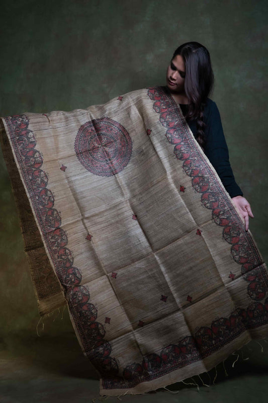 Ghicha Madhubani Hand Painting Dupatta