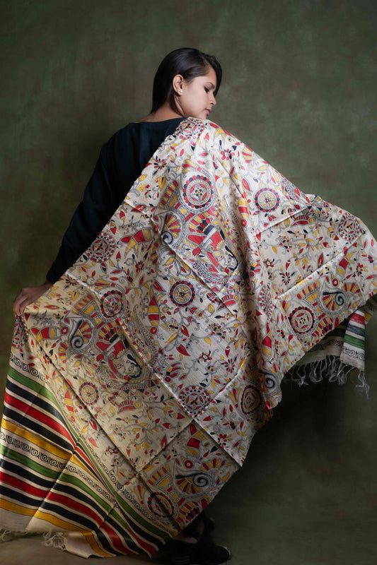 Multicolour Border Ghicha Skin Print Dupatta