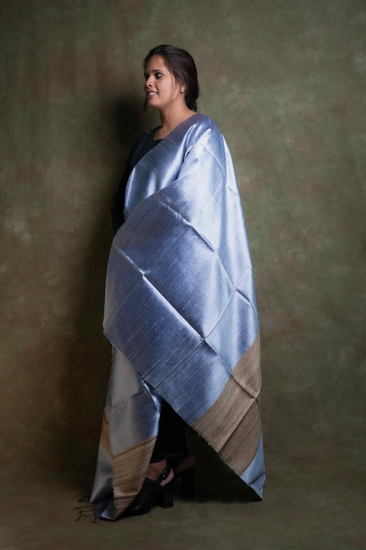 Silver Blue Raw Silk Dupatta