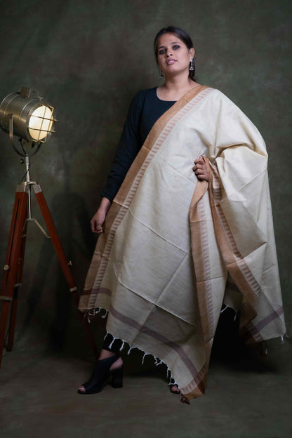Brown Border Cotton Dupion dupatta