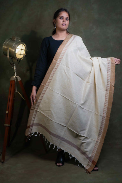 Brown Border Cotton Dupion dupatta