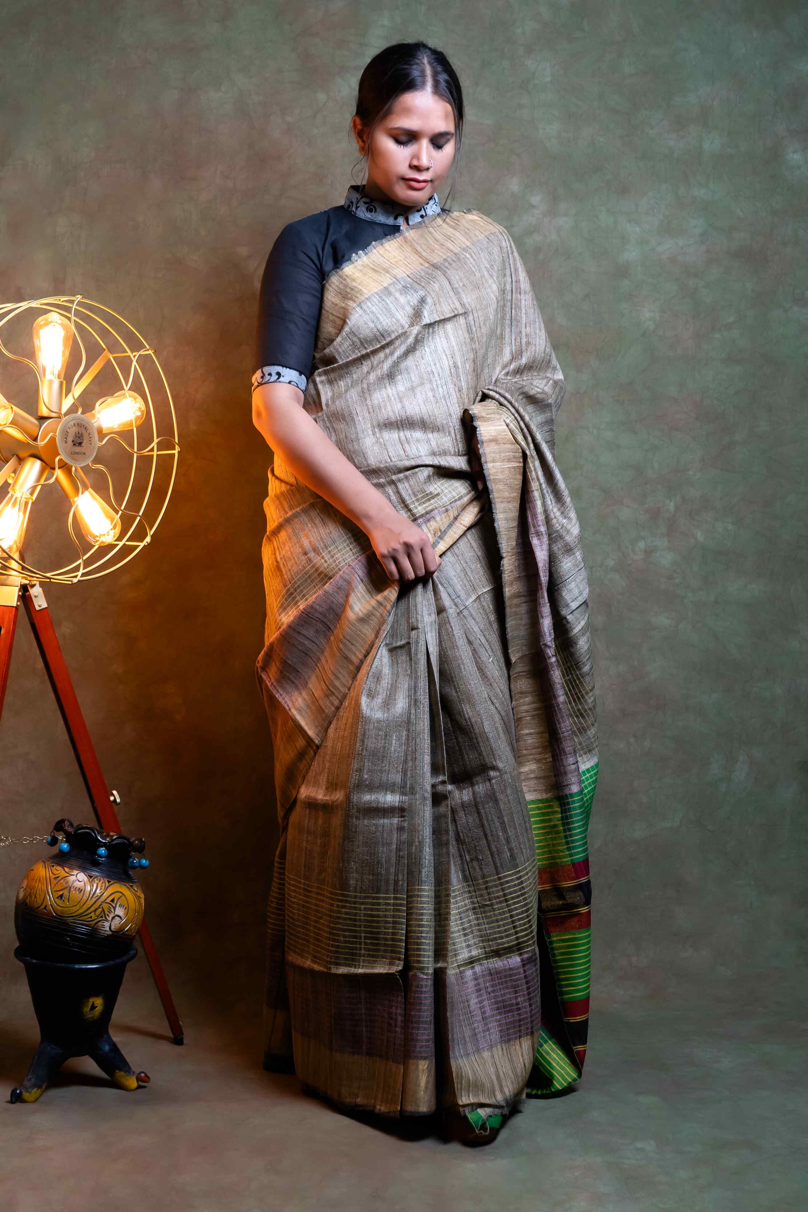 Anuttara Fabric Grey Ghicha Silk Saree – Anuttara India