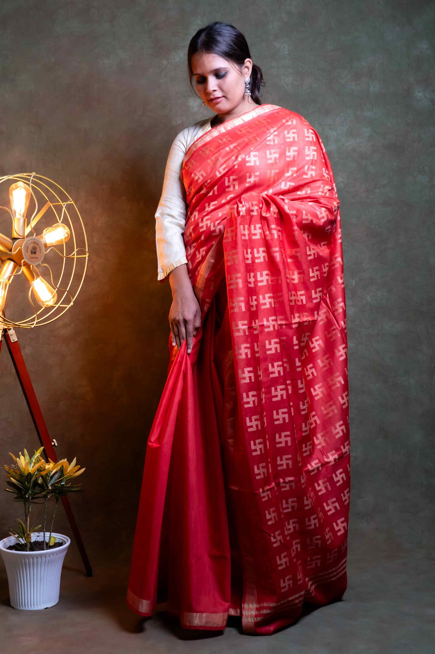 Anuttara Fabric Red & Golden Chanderi Silk Saree