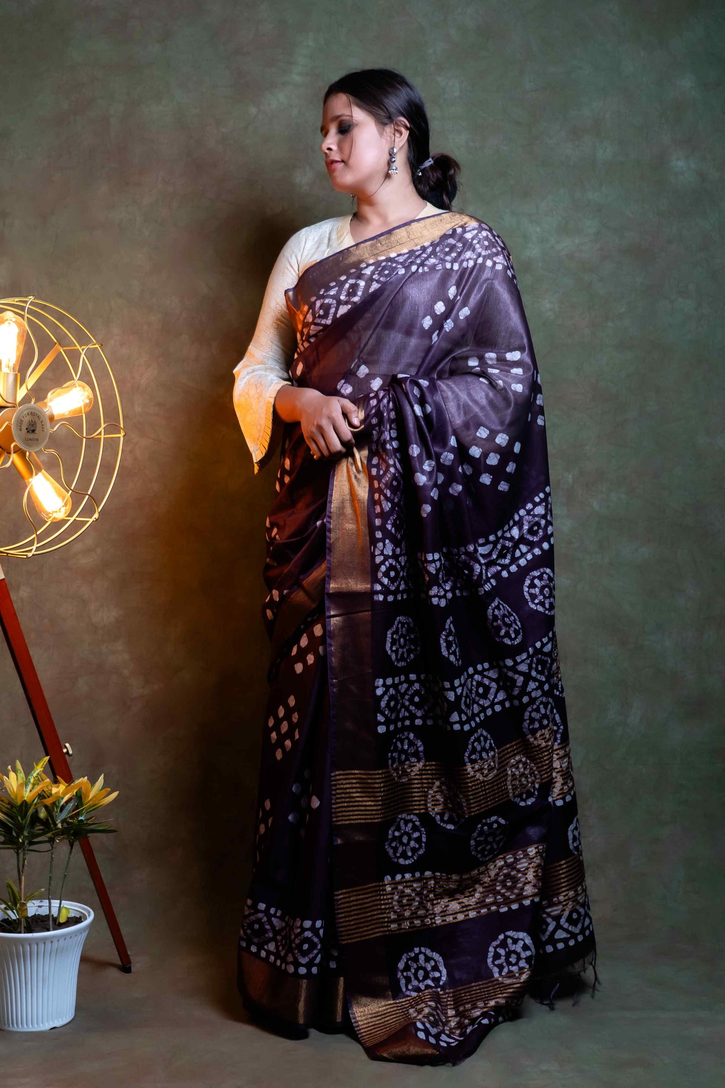 Anuttara Fabric Mulberry & Bronze Khadi Cotton Printed Saree