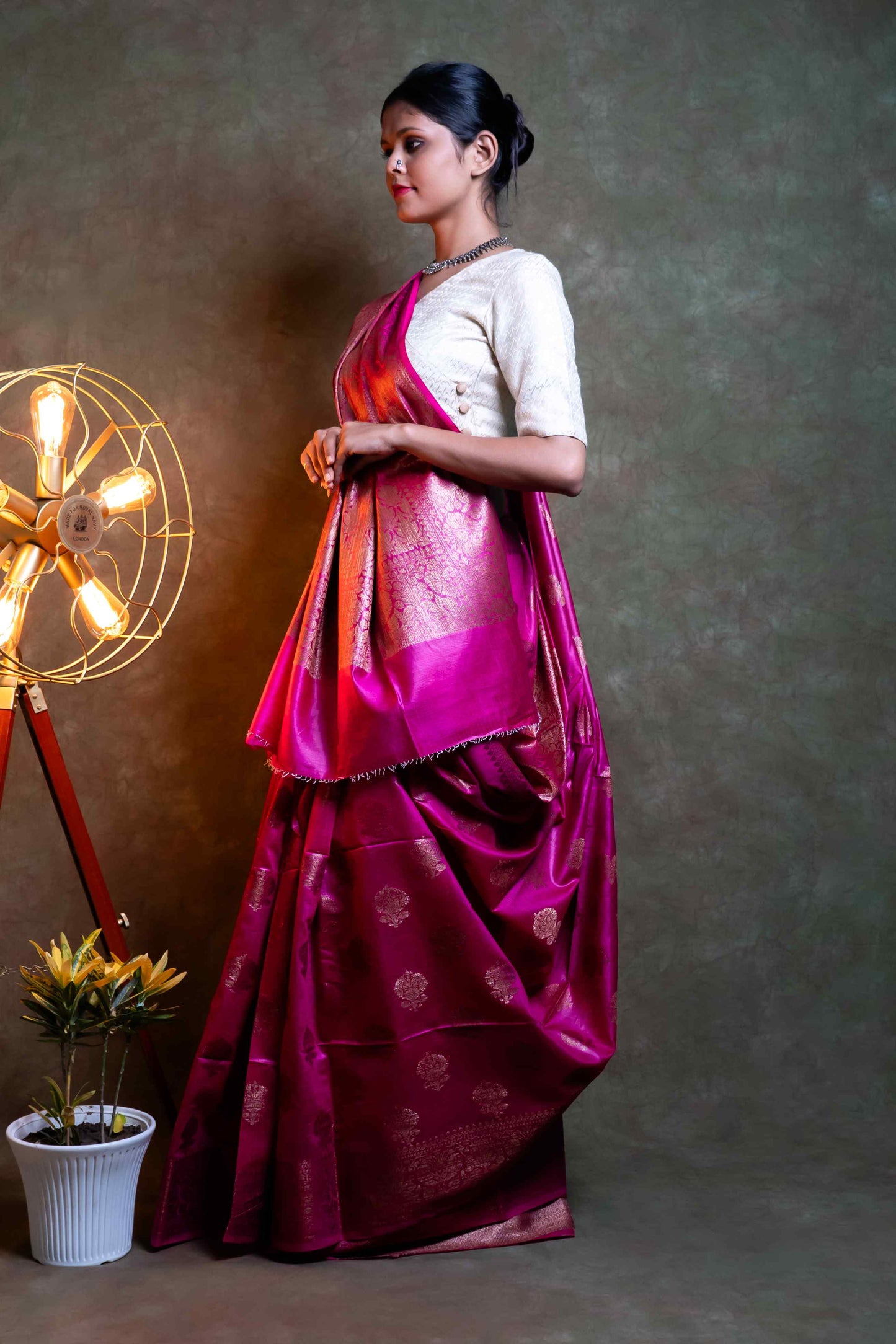Anuttara Fabric Deep Pink Munga Silk Banarasi Saree