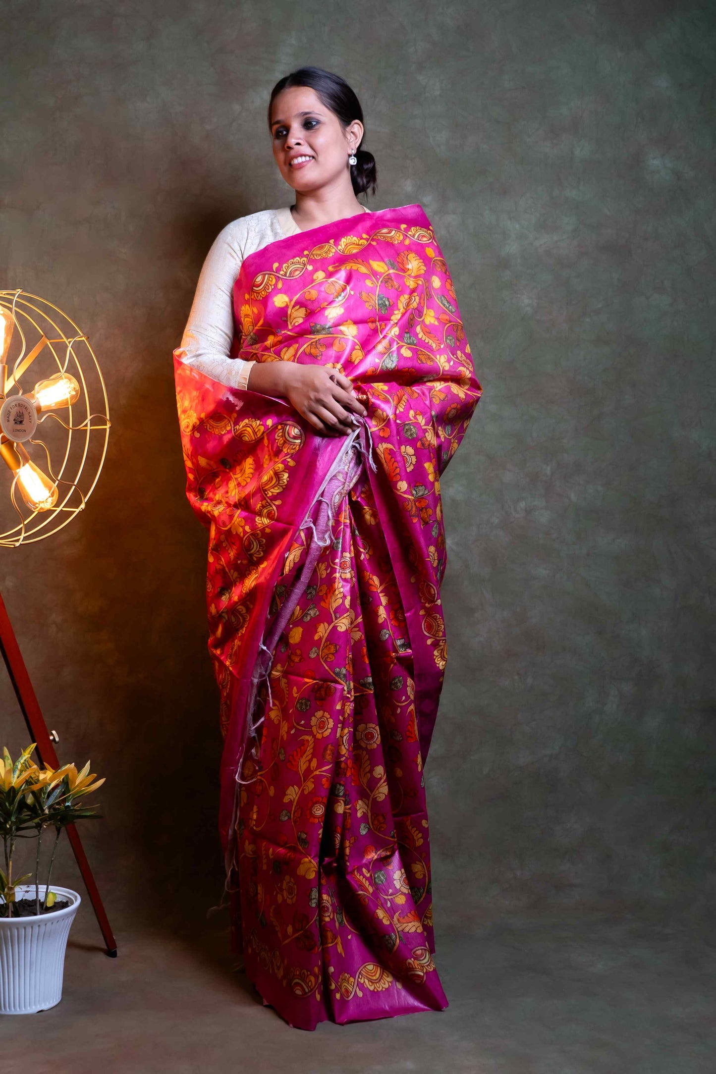 Anuttara Fabric Deep Pink Tussar Silk Printed Saree