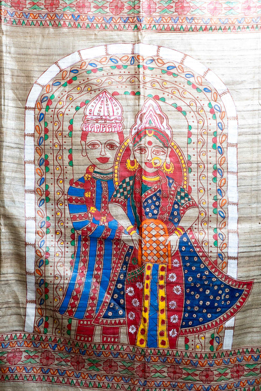 Ghicha Silk Madhubani Hand Painting Saree