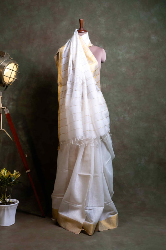 Anuttara Fabric Natural Silk Color Silk Linen Saree