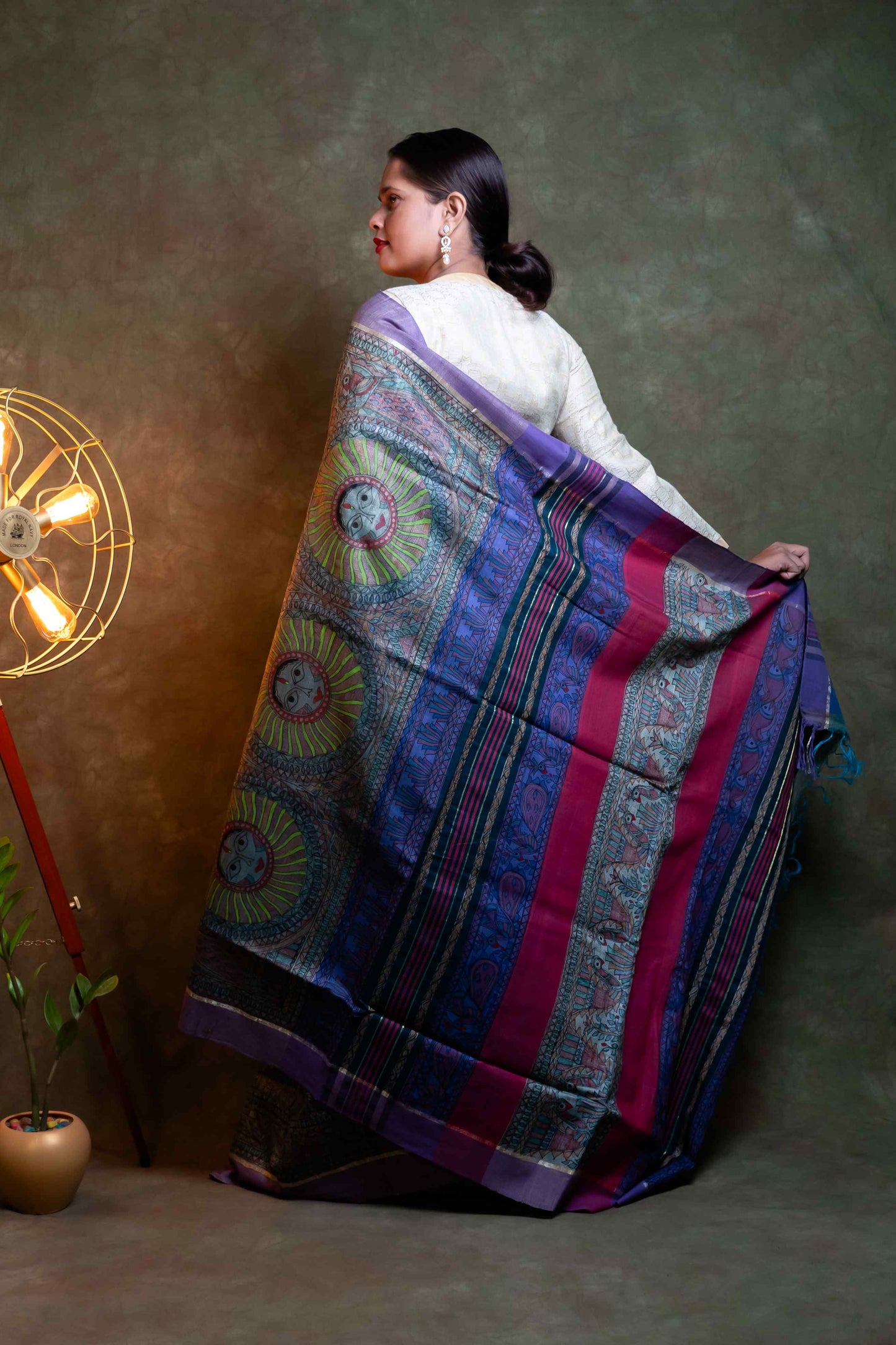 Anuttara Fabric Shades of Purple Tussar Silk Printed Saree