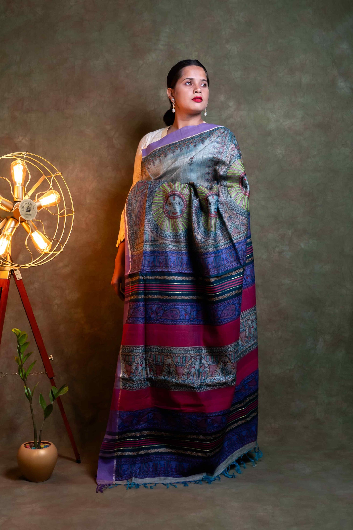 Anuttara Fabric Shades of Purple Tussar Silk Printed Saree