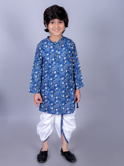 Anuttara Blue Cotton Blend Straight Dhoti & Kurta Set_FJB1004