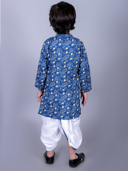 Anuttara Blue Cotton Blend Straight Dhoti & Kurta Set_FJB1004