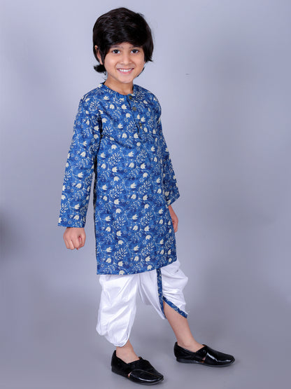 Anuttara Blue Cotton Blend Straight Dhoti & Kurta Set_FJB1004