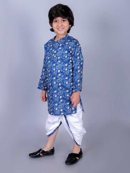 Anuttara Blue Cotton Blend Straight Dhoti & Kurta Set_FJB1004