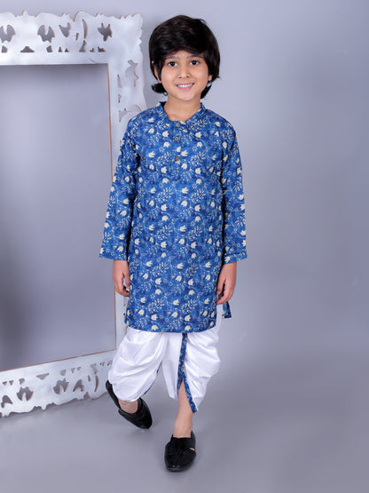 Anuttara Blue Cotton Blend Straight Dhoti & Kurta Set_FJB1004