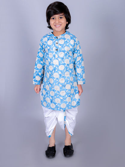 Anuttara Blue Cotton Blend Straight Dhoti & Kurta Set_FJB1008