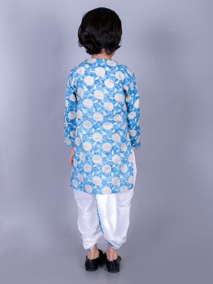 Anuttara Blue Cotton Blend Straight Dhoti & Kurta Set_FJB1008