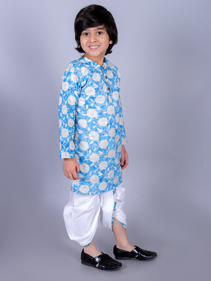 Anuttara Blue Cotton Blend Straight Dhoti & Kurta Set_FJB1008