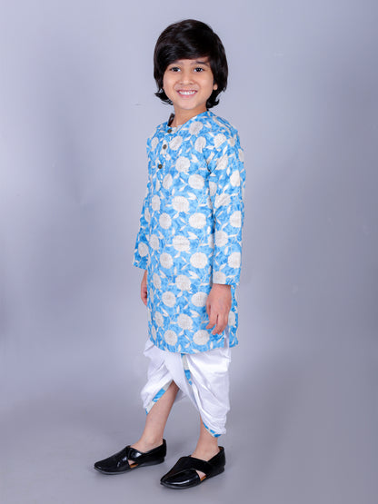 Anuttara Blue Cotton Blend Straight Dhoti & Kurta Set_FJB1008