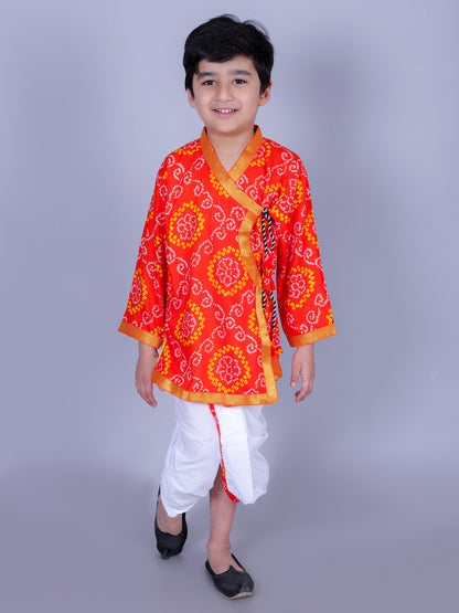Anuttara Orange Cotton Blend Angrakha Dhoti & Kurta Set_FJB1010