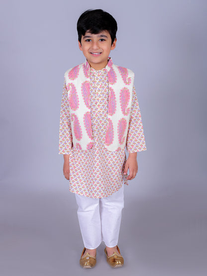 Anuttara Multicolor Cotton Blend Straight Kurta Waistcoat & Pyjama Set_FJB1011