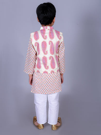 Anuttara Multicolor Cotton Blend Straight Kurta Waistcoat & Pyjama Set_FJB1011