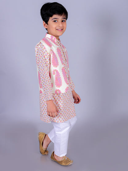Anuttara Multicolor Cotton Blend Straight Kurta Waistcoat & Pyjama Set_FJB1011