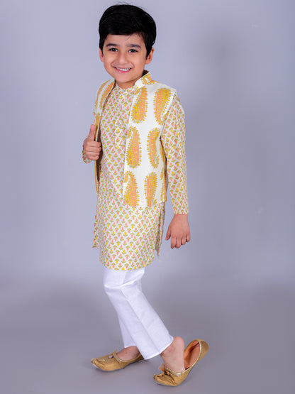Anuttara Multicolor Cotton Blend Straight Kurta Waistcoat & Pyjama Set_FJB1012