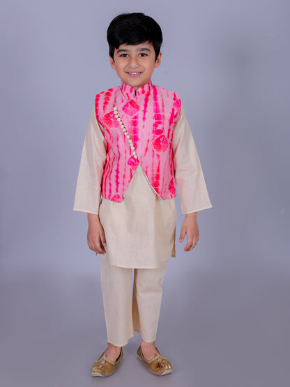 Anuttara Cream Cotton Blend Straight Kurta Waistcoat & Pyjama Set_FJB1013