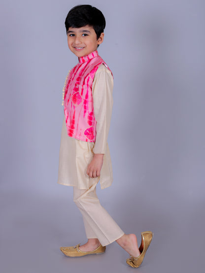 Anuttara Cream Cotton Blend Straight Kurta Waistcoat & Pyjama Set_FJB1013