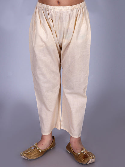 Anuttara Cream Cotton Blend Straight Kurta Waistcoat & Pyjama Set_FJB1013