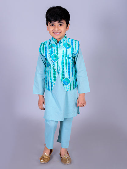 Anuttara Sea Green Cotton Blend Straight Kurta Waistcoat & Pyjama Set_FJB1014