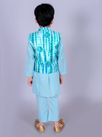 Anuttara Sea Green Cotton Blend Straight Kurta Waistcoat & Pyjama Set_FJB1014