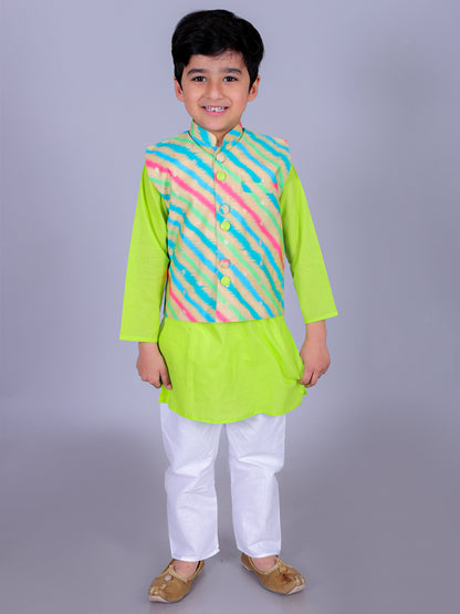Anuttara Parrot Green Cotton Blend Straight Kurta Waistcoat & Pyjama Set_FJB1016
