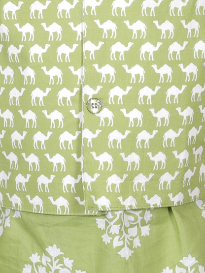 Anuttara Green Cotton Blend Straight Kurta Waistcoat & Pyjama Set_FJB1017