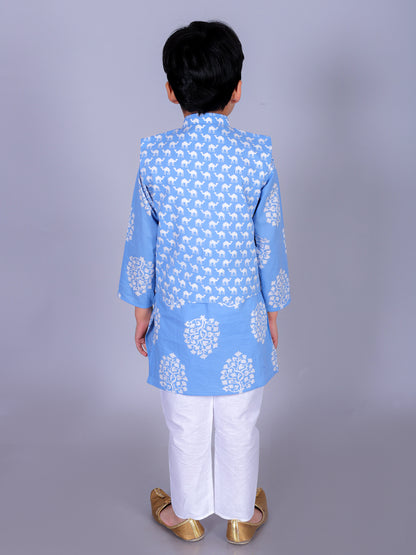 Anuttara Sky Blue Cotton Blend Straight Kurta Waistcoat & Pyjama Set_FJB1018