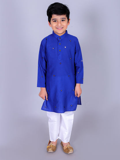 Anuttara Navy Blue Cotton Blend Straight Kurta & Pyjama Set_FJB1025