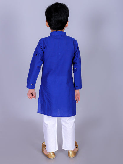 Anuttara Navy Blue Cotton Blend Straight Kurta & Pyjama Set_FJB1025