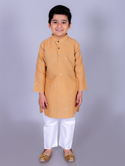 Anuttara Mustard Cotton Blend Straight Kurta & Pyjama Set_FJB1026