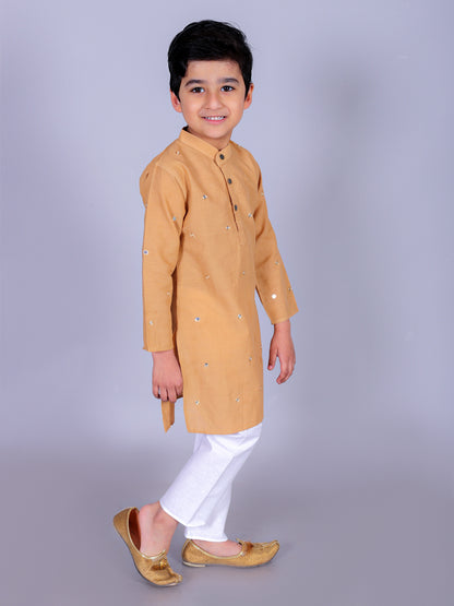 Anuttara Mustard Cotton Blend Straight Kurta & Pyjama Set_FJB1026