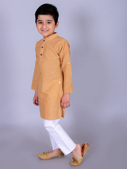 Anuttara Mustard Cotton Blend Straight Kurta & Pyjama Set_FJB1026