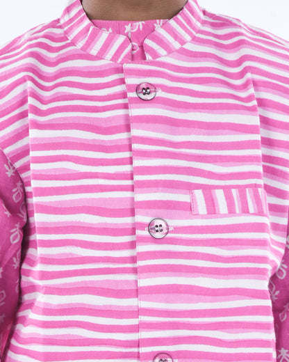 Anuttara Pink Pure Cotton Straight Kurta Waistcoat & Pyjama Set_FJB1038