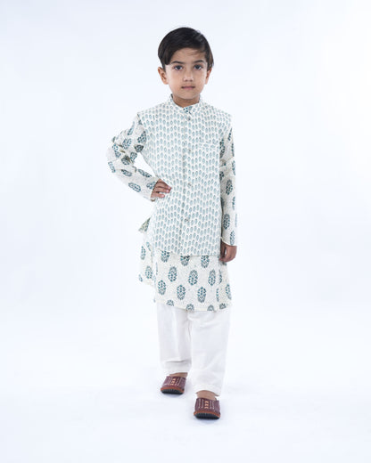Anuttara Off White Pure Cotton Straight Kurta Waistcoat & Pyjama Set_FJB1041
