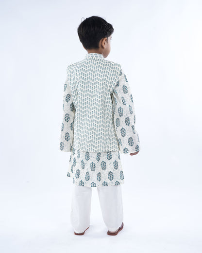 Anuttara Off White Pure Cotton Straight Kurta Waistcoat & Pyjama Set_FJB1041
