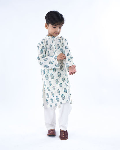 Anuttara Off White Pure Cotton Straight Kurta Waistcoat & Pyjama Set_FJB1041