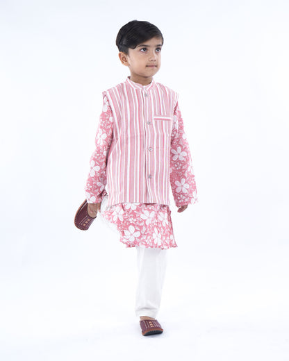Anuttara Baby Pink Pure Cotton Straight Kurta Waistcoat & Pyjama Set_FJB1042