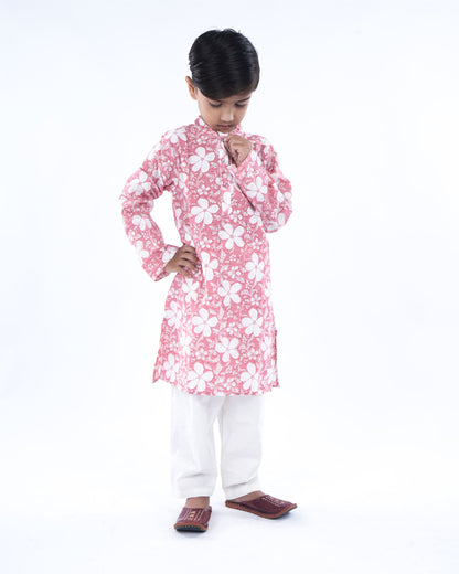 Anuttara Baby Pink Pure Cotton Straight Kurta Waistcoat & Pyjama Set_FJB1042