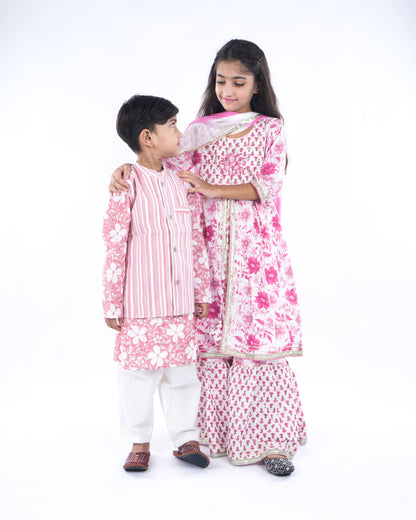 Anuttara Baby Pink Pure Cotton Straight Kurta Waistcoat & Pyjama Set_FJB1042